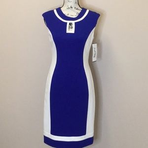 Joseph Ribkoff royal blue and white sheath dress